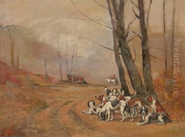 Foxhounds Oil Painting by Sidney Lawrence Brackett