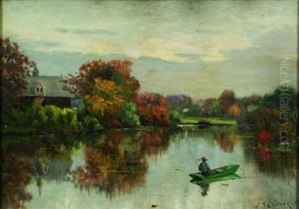 Pond Fishing, Autumn Oil Painting by Sidney Lawrence Brackett