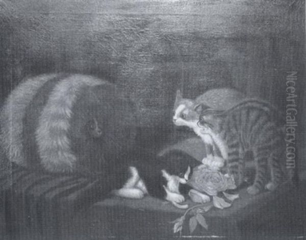 Depiction Of Four Kittens On A Table Top Oil Painting by Sidney Lawrence Brackett