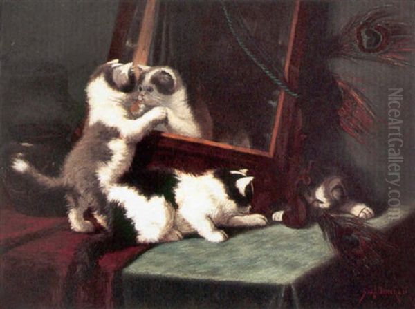 Playful Kittens Oil Painting by Sidney Lawrence Brackett