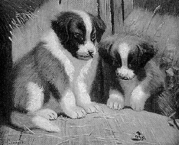 Puppies Oil Painting by Sidney Lawrence Brackett