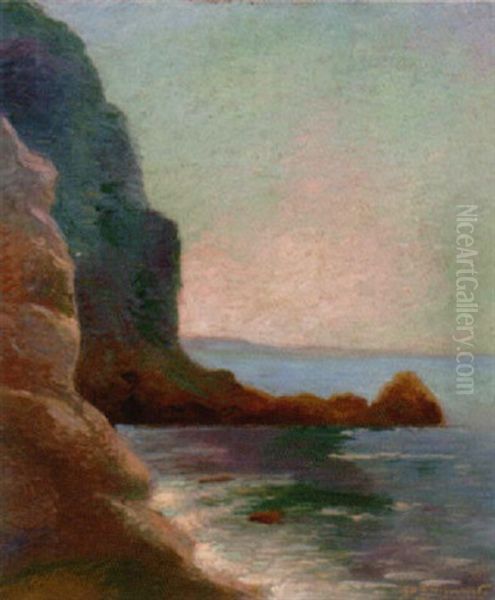 A Rocky Coastline Oil Painting by Felix Bracquemond