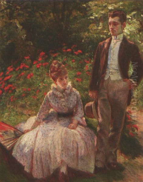 Pierre Et Sa Tante Louise Au Jardin Oil Painting by Marie Bracquemond