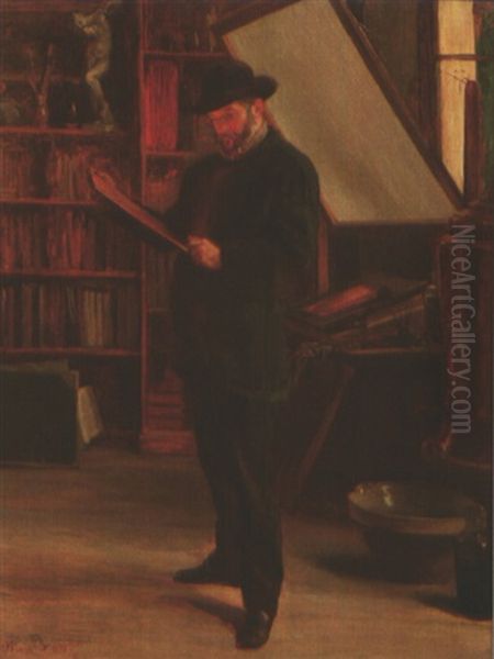 Portrait De Felix Bracquemond Dans Son Atelier Oil Painting by Marie Bracquemond