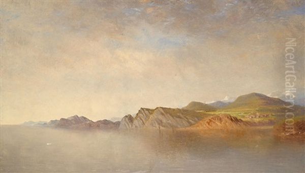 Rocky Shoreline Under A Cloudy Sky Oil Painting by William Bradford