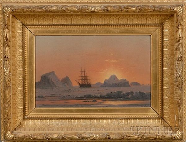 Arctic Sunset With The Ice Bound Panther Oil Painting by William Bradford