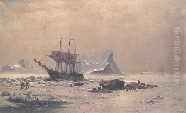 Among The Ice Floes - Arktiskt Landskap Med Fartyg Och Figurer by William Bradford