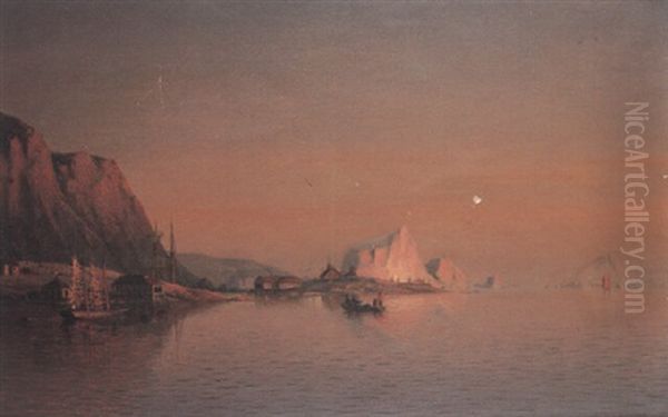 A View Near Cape Charles On The Coast Of Labrador, Sunset With Icebergs Drifting Down The Coast by William Bradford