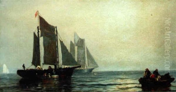 Fishing Boats Off The Coast Of Newfoundland Oil Painting by William Bradford