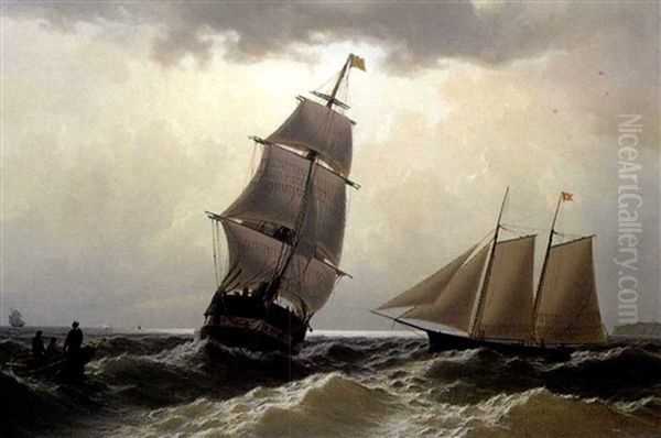 Inbound Whaler Oil Painting by William Bradford