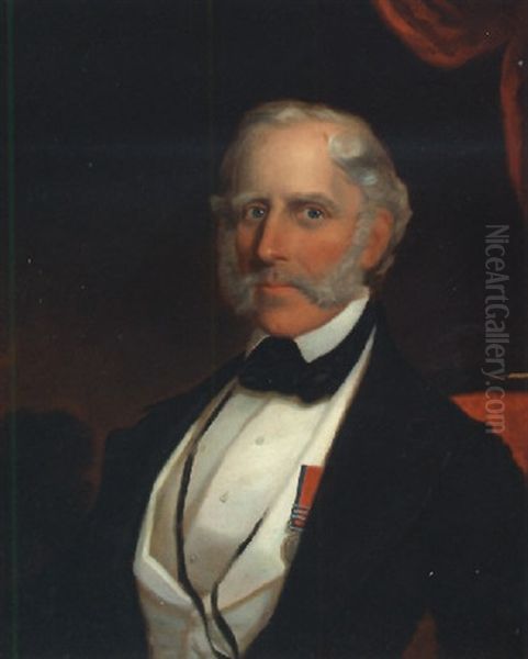 Portrait Of A Gentleman In A Black Jacket With The Military General Service Medal  (1847) With Three Clasps Oil Painting by Alvah Bradish