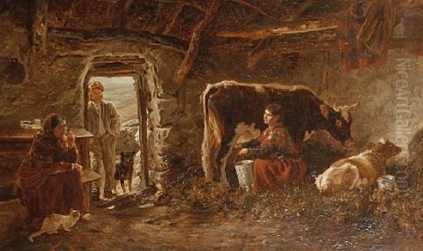 Interior Of A Cabin (+ Soogaun (or Straight And Hay Rope) Making; Pair) Oil Painting by Basil Bradley