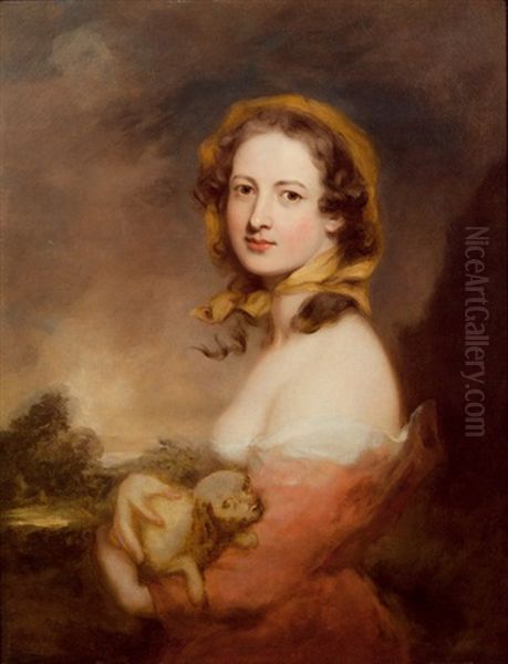 Portrait Einer Jungen Dame Mit Hundchen Oil Painting by William Bradley