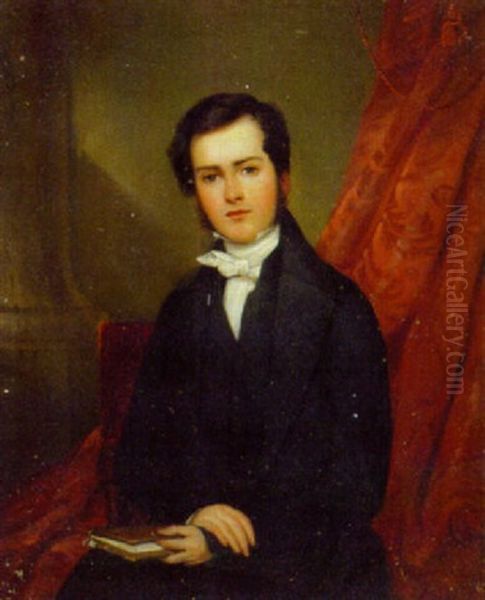 Portrait Of Richard Collinson, Seated Small Three-quarter-length, In Black Suit, Holding A Book Oil Painting by William Bradley