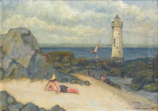 Bord De Mer Avec Phare Oil Painting by Alexandre Joseph Alexandrovitch