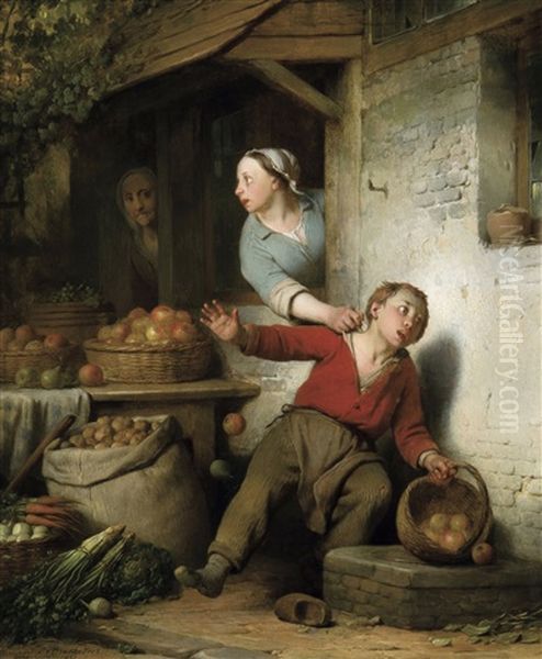 The Fruit Thieve (1857) Oil Painting by Ferdinand de Braekeleer the Elder