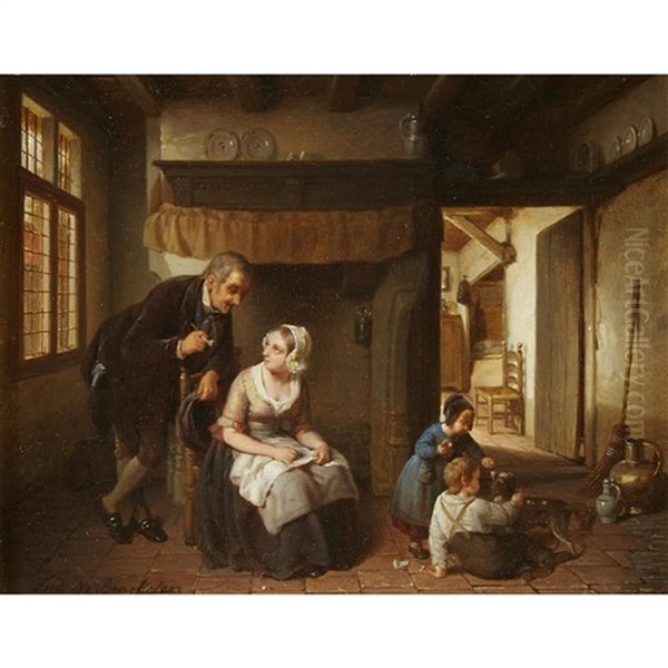 Domestic Interior Oil Painting by Ferdinand de Braekeleer the Elder