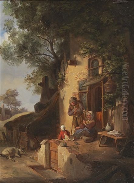 Idyllic Family Scene Oil Painting by Ferdinand de Braekeleer the Elder