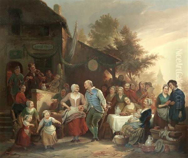 The Golden Wedding Feast Oil Painting by Ferdinand de Braekeleer the Elder