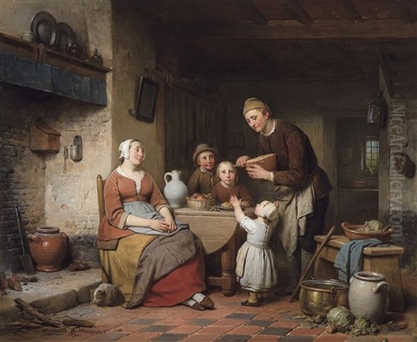 The Happy Family (1870) Oil Painting by Ferdinand de Braekeleer the Elder