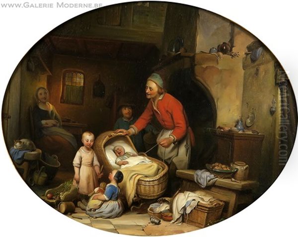 Scene D'interieur Oil Painting by Ferdinand de Braekeleer the Elder