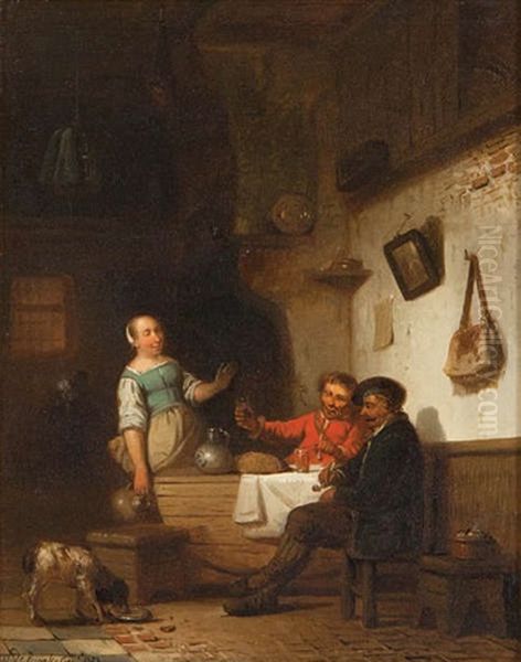 Scene D'auberge Animee Oil Painting by Ferdinand de Braekeleer the Elder