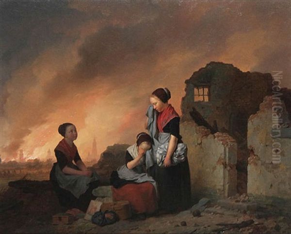 Famille En Fuite Pendant Le Siege D'anvers A 1815 Oil Painting by Ferdinand de Braekeleer the Elder