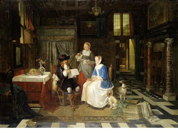 News From Abroad Oil Painting by Ferdinand de Braekeleer the Elder