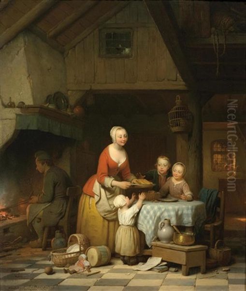 Mutter Mit Kindern In Der Kuche Oil Painting by Ferdinand de Braekeleer the Elder