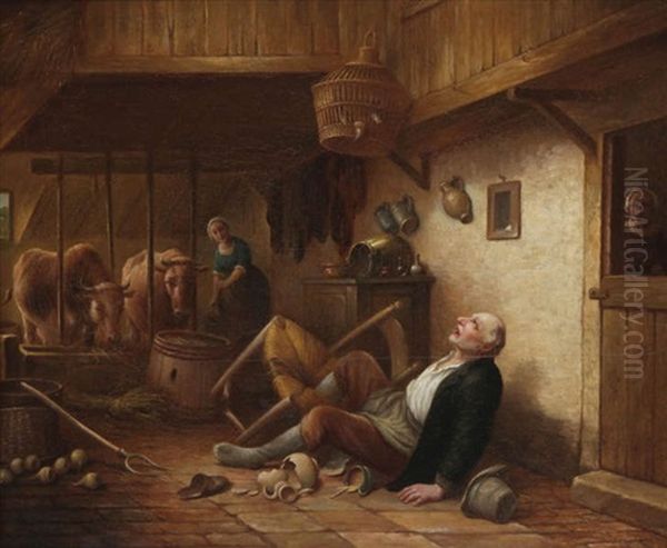 Homme Tombe D'une Chaise Oil Painting by Ferdinand de Braekeleer the Elder