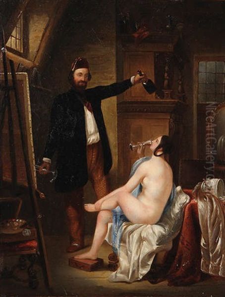 Le Peintre En Conversation Avec Son Modele Oil Painting by Ferdinand de Braekeleer the Elder