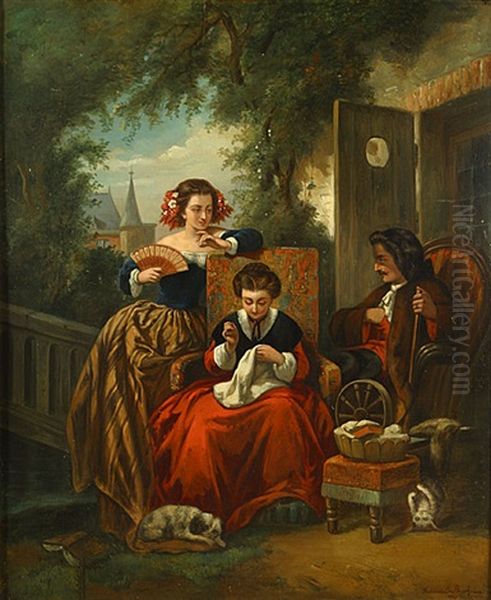 Elegant Gezelschap (compagnie Elegante) Oil Painting by Ferdinand de Braekeleer the Elder