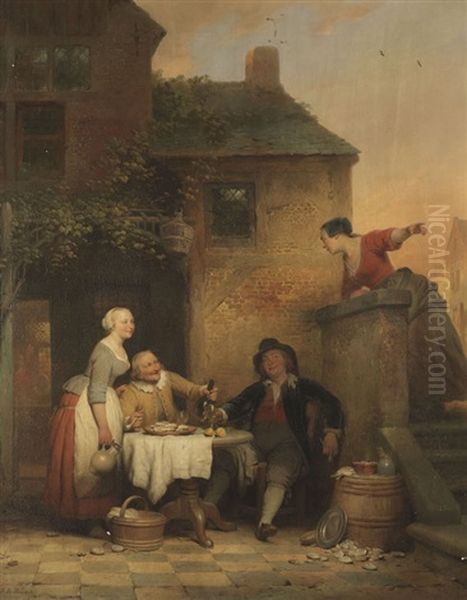 Austernesser Vor Der Taverne Oil Painting by Ferdinand de Braekeleer the Elder