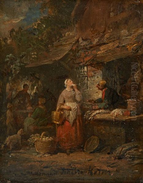 Le Marche Aux Poissons Oil Painting by Ferdinand de Braekeleer the Elder