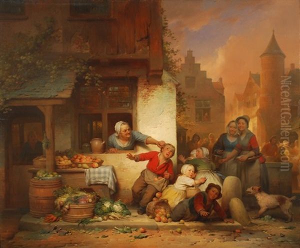 Les Petits Voleurs De Fruits Oil Painting by Ferdinand de Braekeleer the Elder