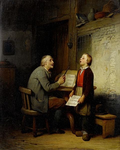 The Music Lesson Oil Painting by Ferdinand de Braekeleer the Elder