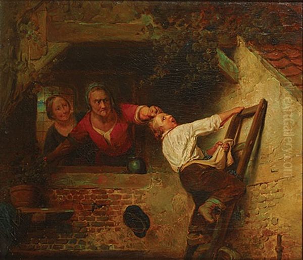 Le Voleur De Raisins Oil Painting by Ferdinand de Braekeleer the Elder