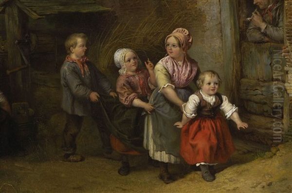 Spielende Kinder Vor Dem Bauernhaus Oil Painting by Ferdinand de Braekeleer the Elder