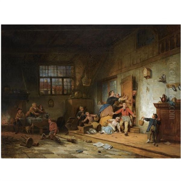 The Village School Oil Painting by Ferdinand de Braekeleer the Elder