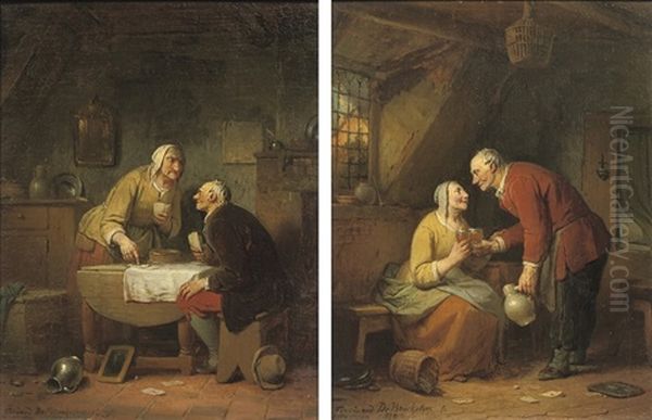 La Dispute (+ La Reconciliation; Pair) Oil Painting by Ferdinand de Braekeleer the Elder