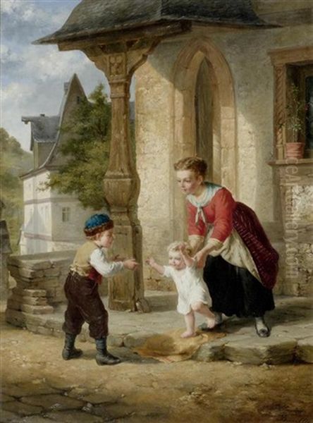 Mutter Mit Ihren Kindern Vor Dem Haus Oil Painting by Ferdinand de Braekeleer the Elder