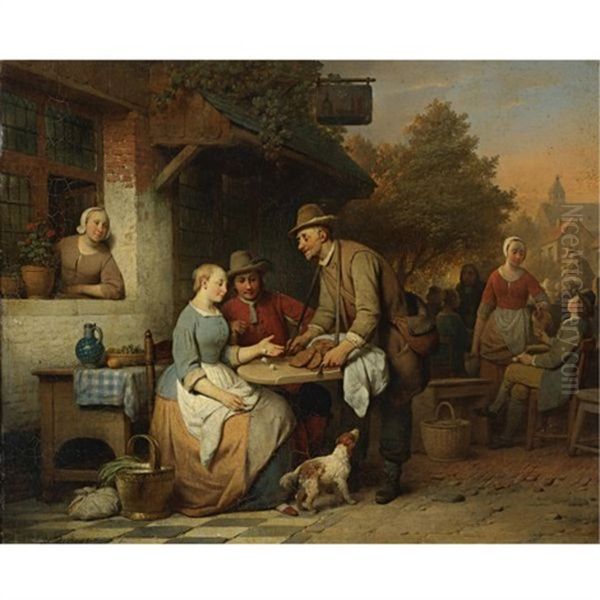 Rolling The Dice Oil Painting by Ferdinand de Braekeleer the Elder