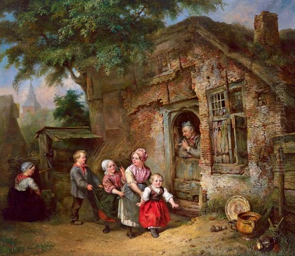 Spielende Dorfkinder Oil Painting by Ferdinand de Braekeleer the Elder