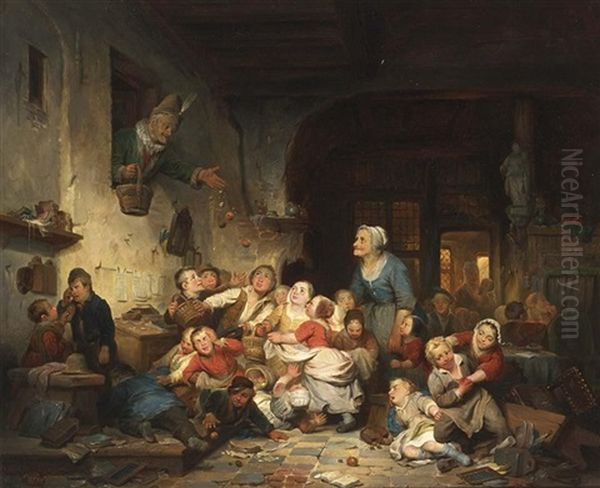 The Village School Oil Painting by Ferdinand de Braekeleer the Elder