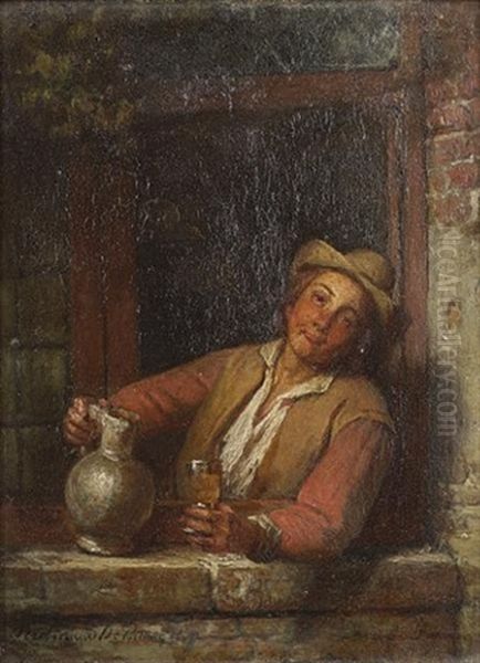 A Young Boy At A Tavern Window Oil Painting by Ferdinand de Braekeleer the Elder