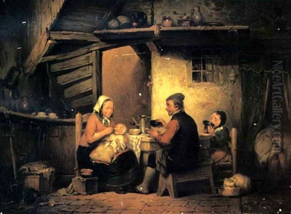 Family Meal Oil Painting by Ferdinand de Braekeleer the Elder