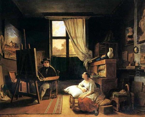 Artist And Model Oil Painting by Ferdinand de Braekeleer the Elder