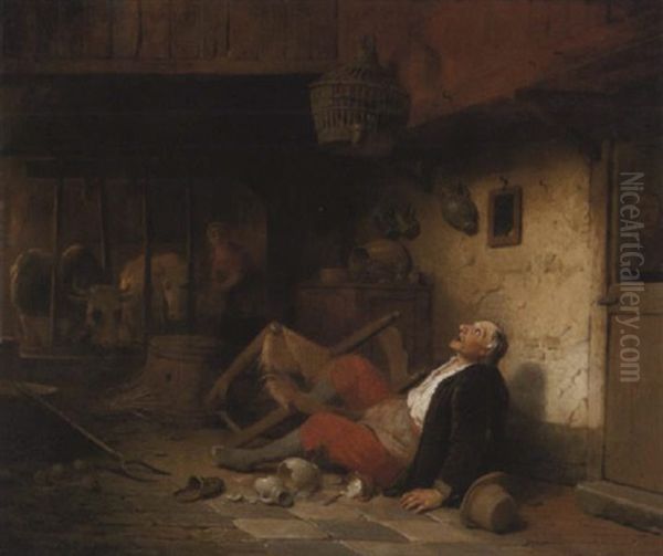 La Chute Oil Painting by Ferdinand de Braekeleer the Elder