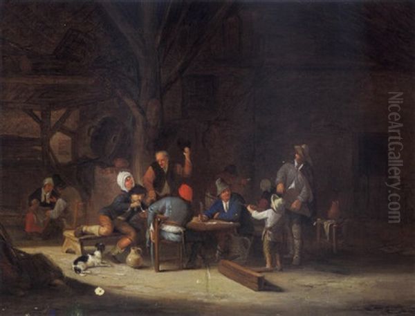 A Barn Interior With Peasants Drinking, Smoking And Making Music Oil Painting by Ferdinand de Braekeleer the Elder