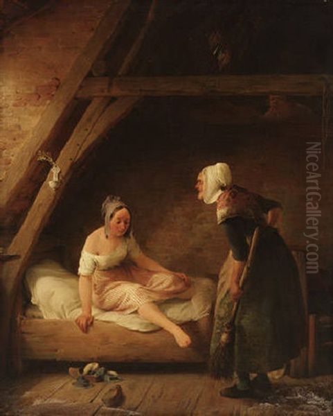 Das Verpatzte Rendevous - Die Grosmutter Droht Der Ertappten Enkelin Mit Dem Besen Oil Painting by Ferdinand de Braekeleer the Elder